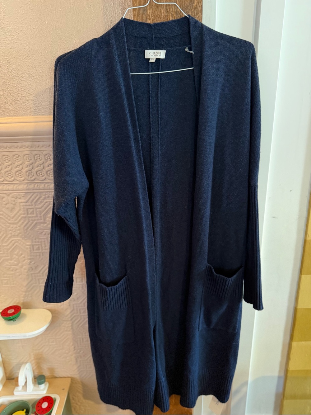 Kinross Cashmere Navy Blue Long Cardigan